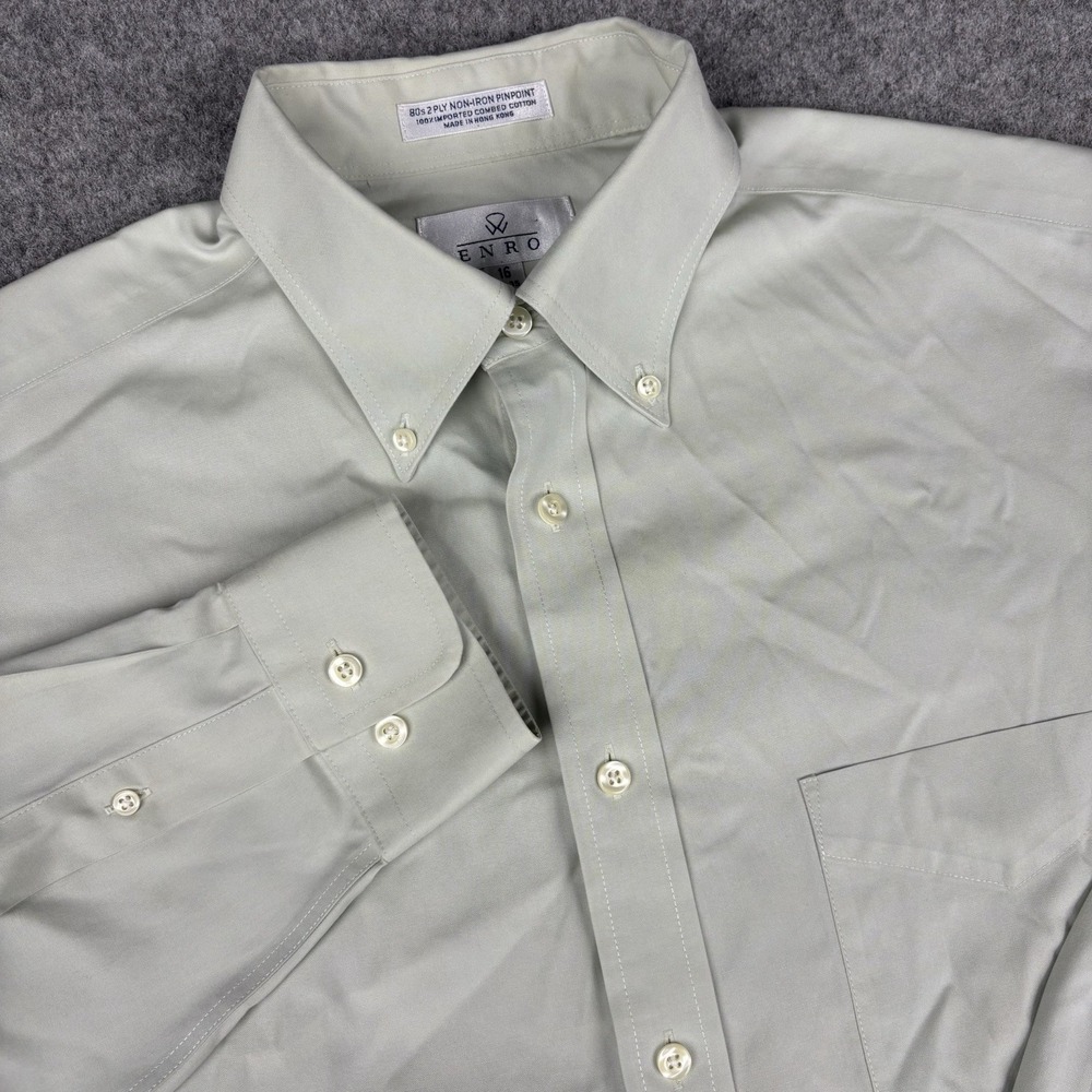 Vintage Enro Dress Shirt Mens 16 34-35 Light Sage Green Button Down Pinpoint EUC